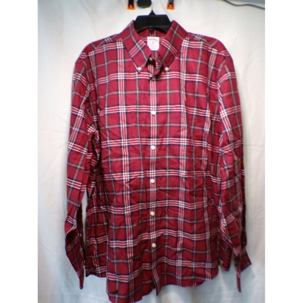 Brooks Brothers Men's XL Regent Fit Red Plaid Non Iron Cotton Button Down Shirt